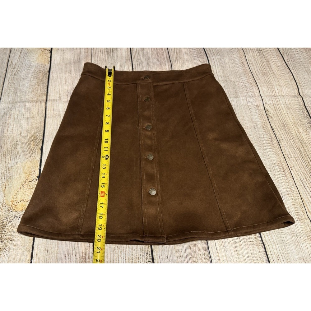 CHAPS Brown Suede Front Button A Line Skirt Western Boho Skirt Sz 8 TubA - Picture 3 of 7